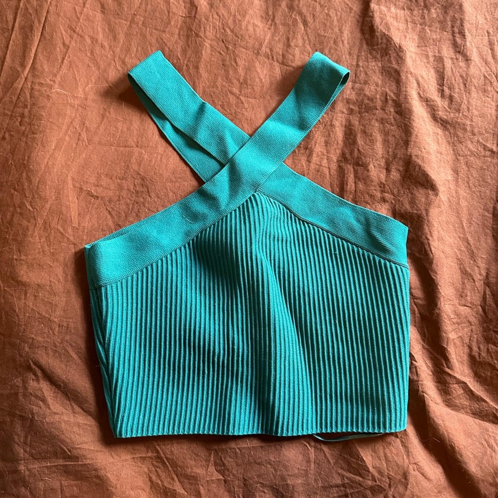 Sincerely Jules Teal Cross-Back Crop Top